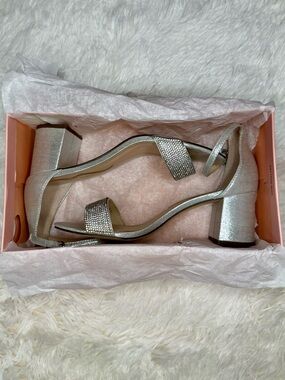 Nina Edria Silver Block Heel with Rhinestone Strap